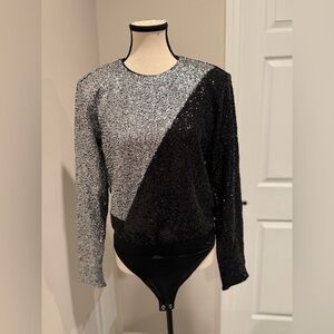 NWT-Express- Black and Silver Sequin Women's Top- Size Medium